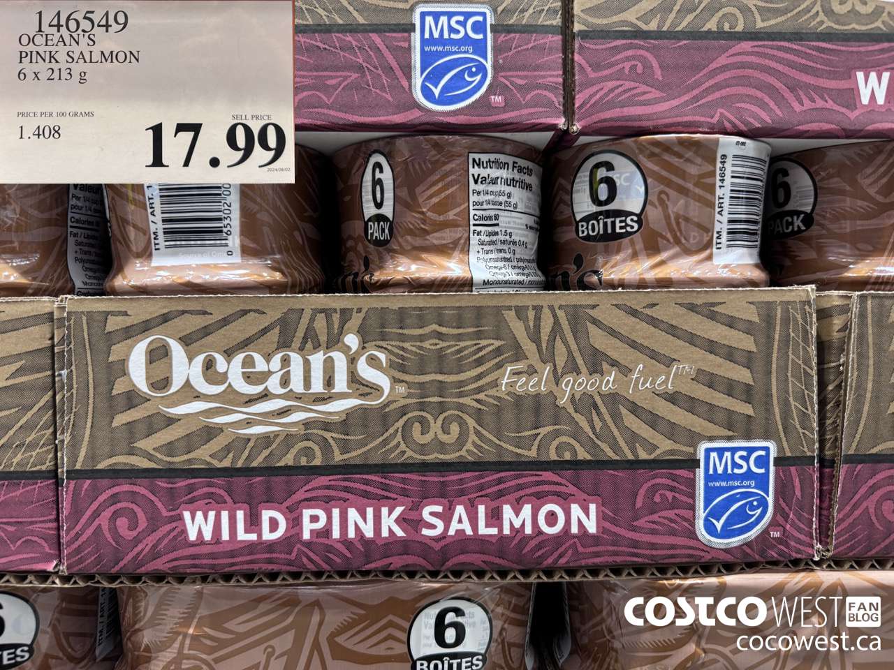 146549 OCEAN'S PINK SALMON 6 X 213 G $17.99