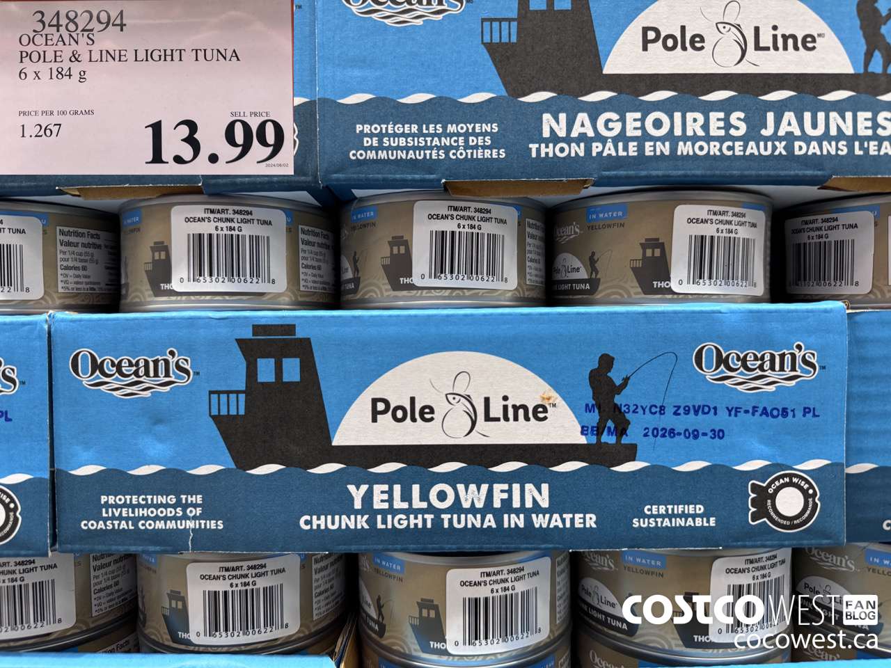 348294 OCEAN'S POLE & LINE LIGHT TUNA 6 x 184 g $13.99