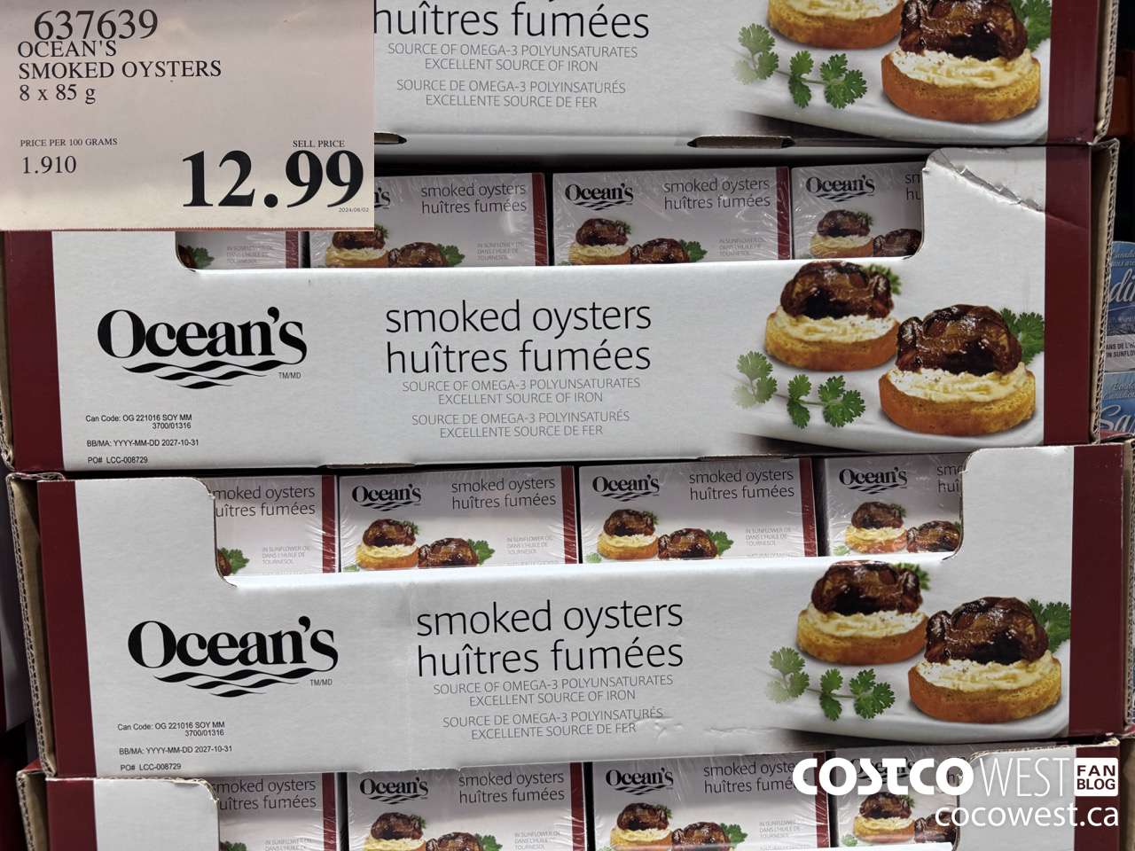 637639 OCEAN'S SMOKED OYSTERS 8 x 85 g $12.99