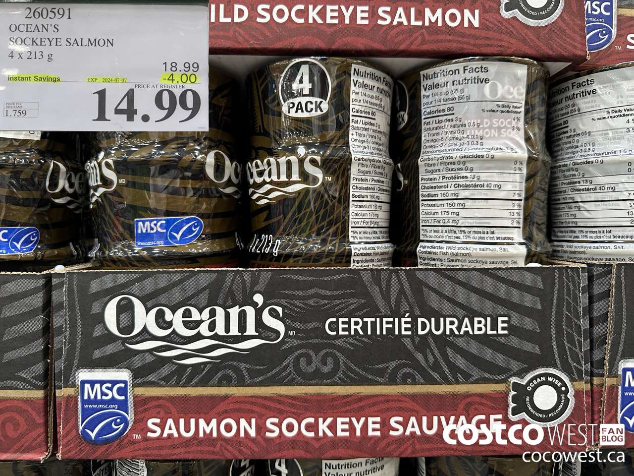260591 OCEAN'S SOCKEYE SALMON 4 x 213 g ($4.00 INSTANT SAVINGS EXPIRES ON 2024-07-07) $14.99