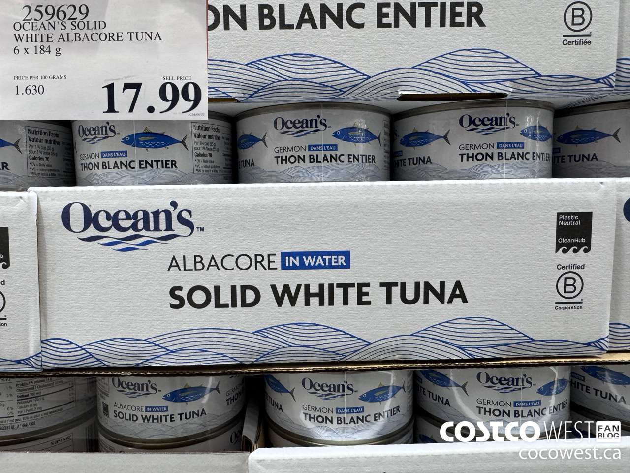 259629 OCEAN'S SOLID WHITE TUNA 6 X 184 G $17.99