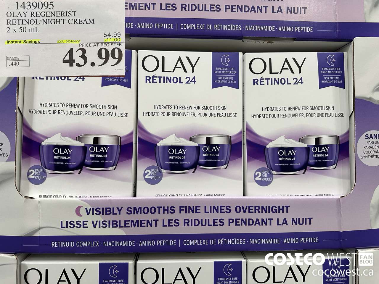 1439095 OLAY REGENERIST RETINOL24 NIGHT CREAM 2 x 50 mL ($11.00 INSTANT SAVINGS EXPIRES ON 2024-06-30) $43.99