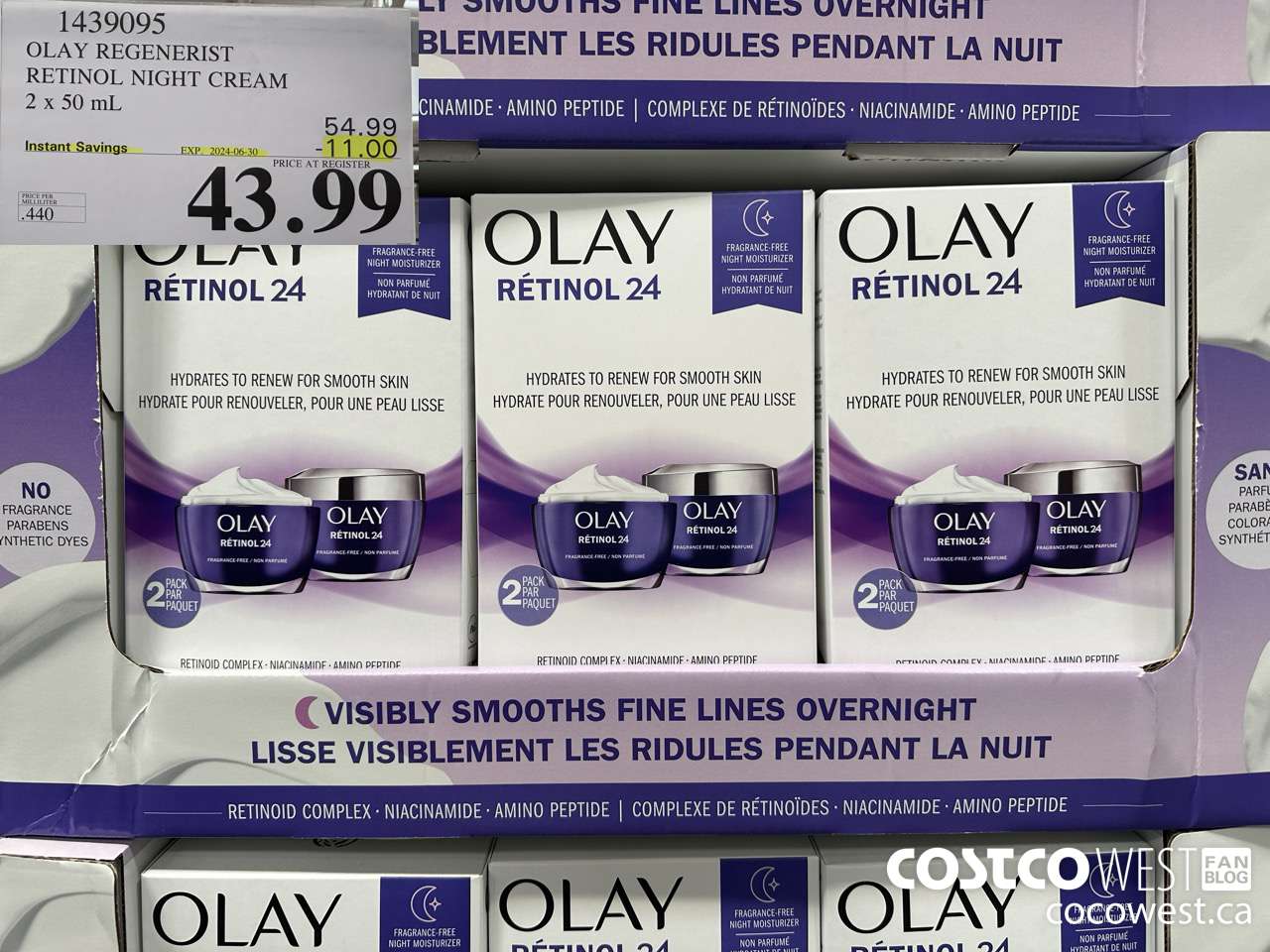 1439095 OLAY REGENERIST RETINOL24 NIGHT CREAM 2 x 50 mL ($11.00 INSTANT SAVINGS EXPIRES ON 2024-06-30) $43.99