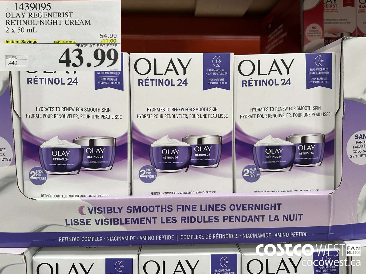 1439095 OLAY REGENERIST RETINOL24 NIGHT CREAM 2 x 50 mL ($11.00 INSTANT SAVINGS EXPIRES ON 2024-06-30) $43.99