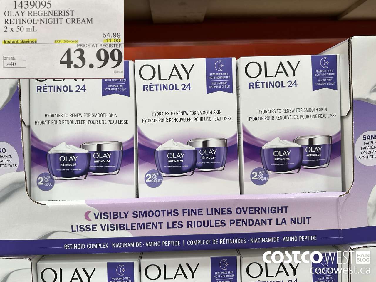 1439095 OLAY REGENERIST RETINOL24 NIGHT CREAM 2 x 50 mL ($11.00 INSTANT SAVINGS EXPIRES ON 2024-06-30) $43.99