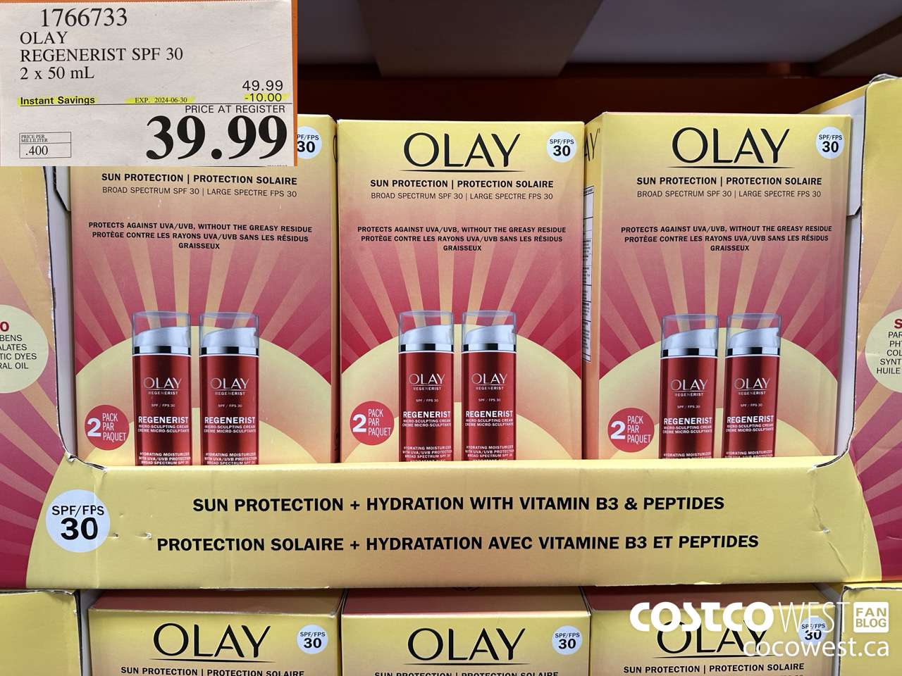1766733 OLAY REGENERIST SPF 30 2 X 50 ML ($10.00 INSTANT SAVINGS EXPIRES ON 2024-06-30) $39.99