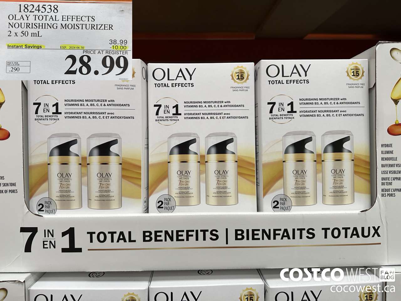1824538 OLAY TOTAL EFFECTS NOURISHING MOISTURIZER 2 X 50ML ($10.00 INSTANT SAVINGS EXPIRES ON 2024-06-30) $28.99
