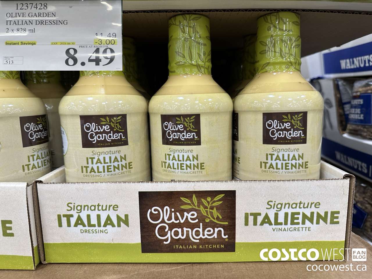 1237428 OLIVE GARDEN ITALIAN DRESSING 2 X 828ML ($3.00 INSTANT SAVINGS EXPIRES ON 2024-06-30) $8.49