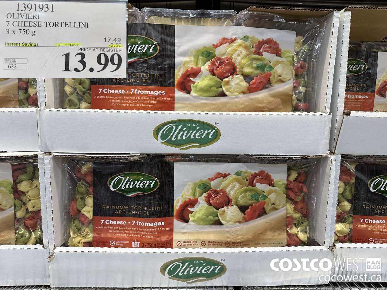 1391931 OLIVIERI 7 CHEESE TORTELLINI 3 x 750 g ($3.50 INSTANT SAVINGS EXPIRES ON 2024-06-30) $13.99