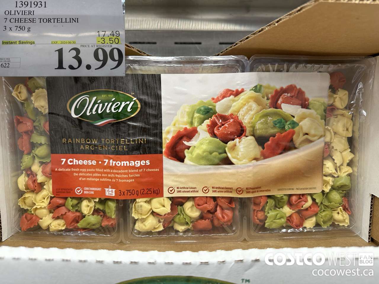 1391931 OLIVIERI 7 CHEESE TORTELLINI 3 x 750 g ($3.50 INSTANT SAVINGS EXPIRES ON 2024-06-30) $13.99