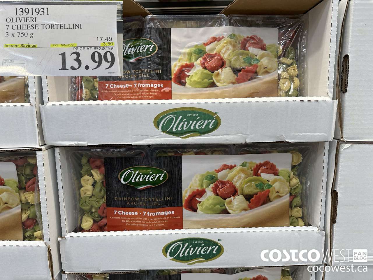 1391931 OLIVIERI 7 CHEESE TORTELLINI 3 x 750 g ($3.50 INSTANT SAVINGS EXPIRES ON 2024-06-30) $13.99