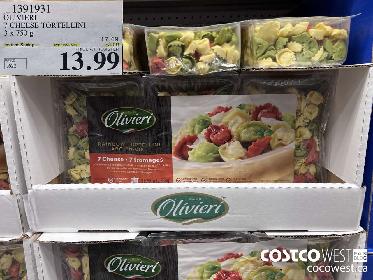 1391931 OLIVIERI 7 CHEESE TORTELLINI 3 x 750 g ($3.50 INSTANT SAVINGS EXPIRES ON 2024-06-30) $13.99