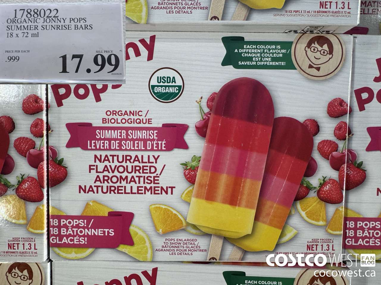 1788022 ORGANIC JONNY POPS SUMMER SUNRISE BARS 18 X 72ML $17.99