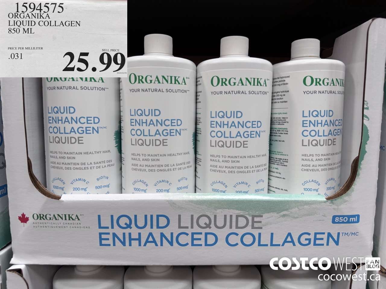 1594575 ORGANIKA LIQUID COLLAGEN 850 ML $25.99