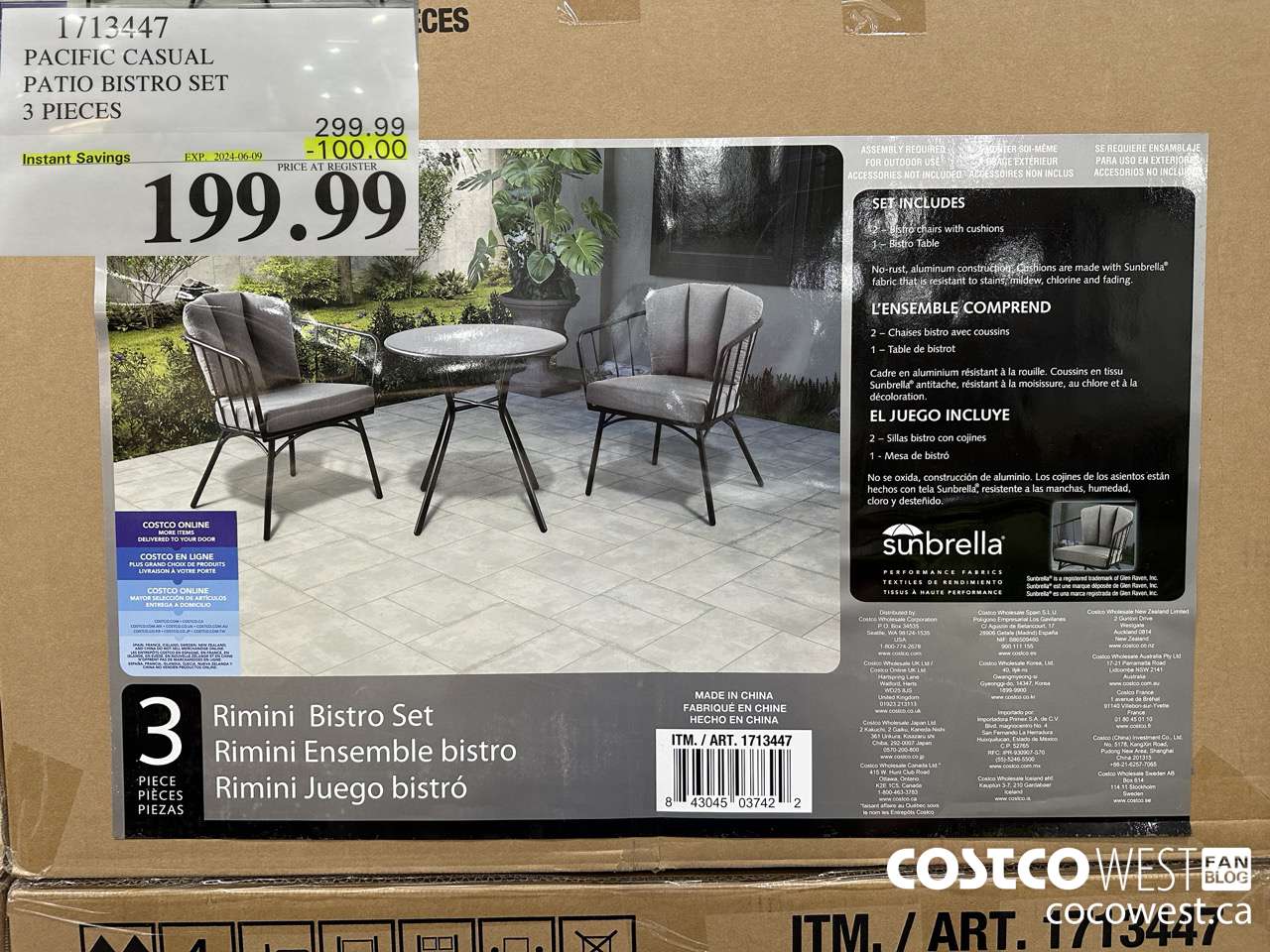 1713447 PACIFIC CASUAL PATIO BISTRO SET 3 PIECES ($100.00 INSTANT SAVINGS EXPIRES ON 2024-06-09) $199.99