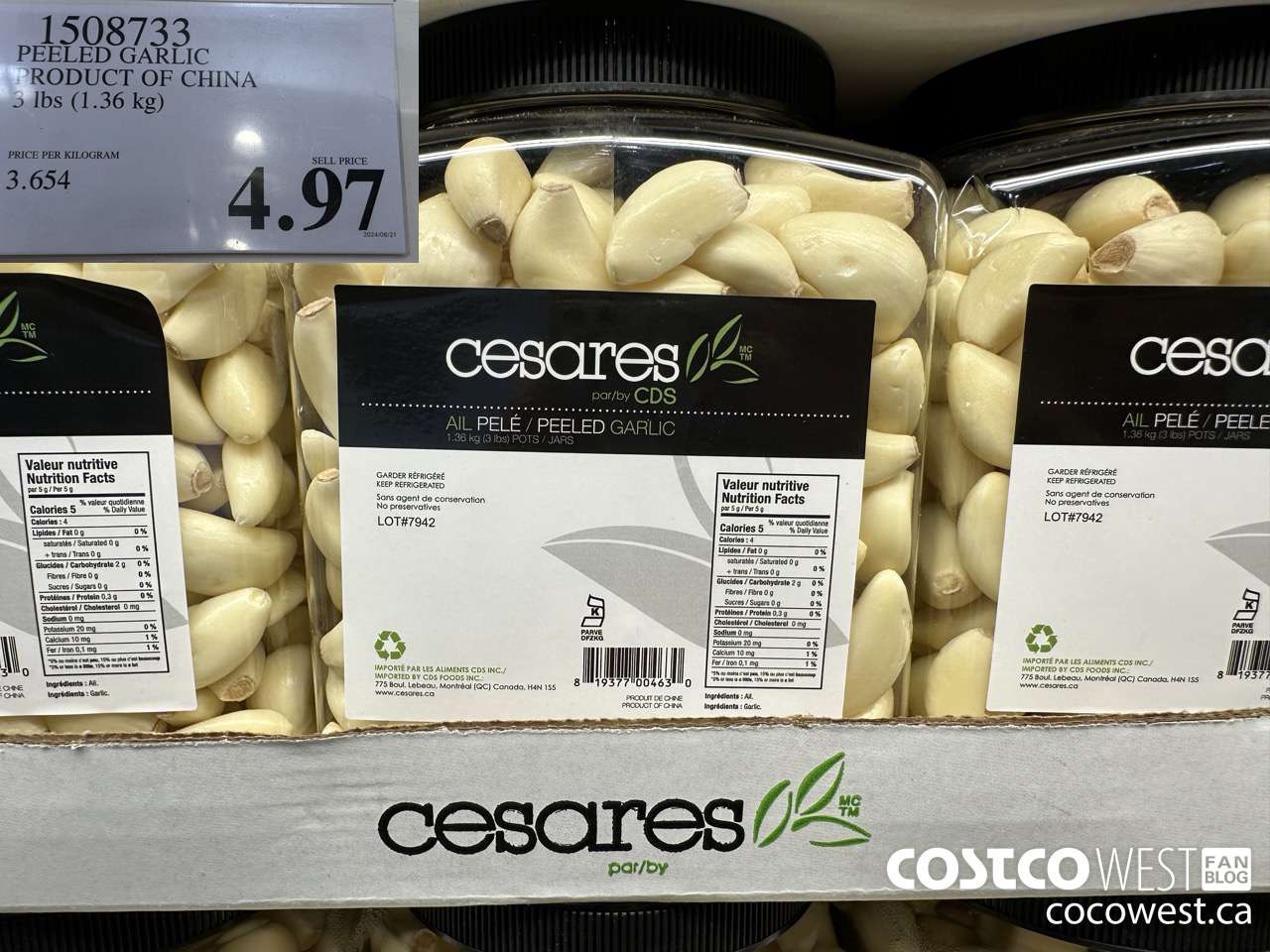 1508733 PEELED GARLIC PRODUCT OF CHINA 3 LBS (1.36KG) $4.97