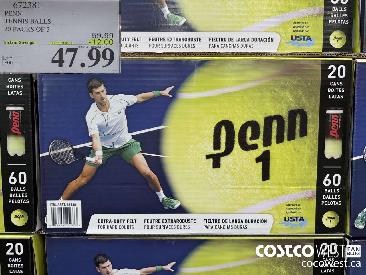 672381 PENN TENNIS BALLS 20 PACKS OF 3 ($12.00 INSTANT SAVINGS EXPIRES ON 2024-06-16) $47.99
