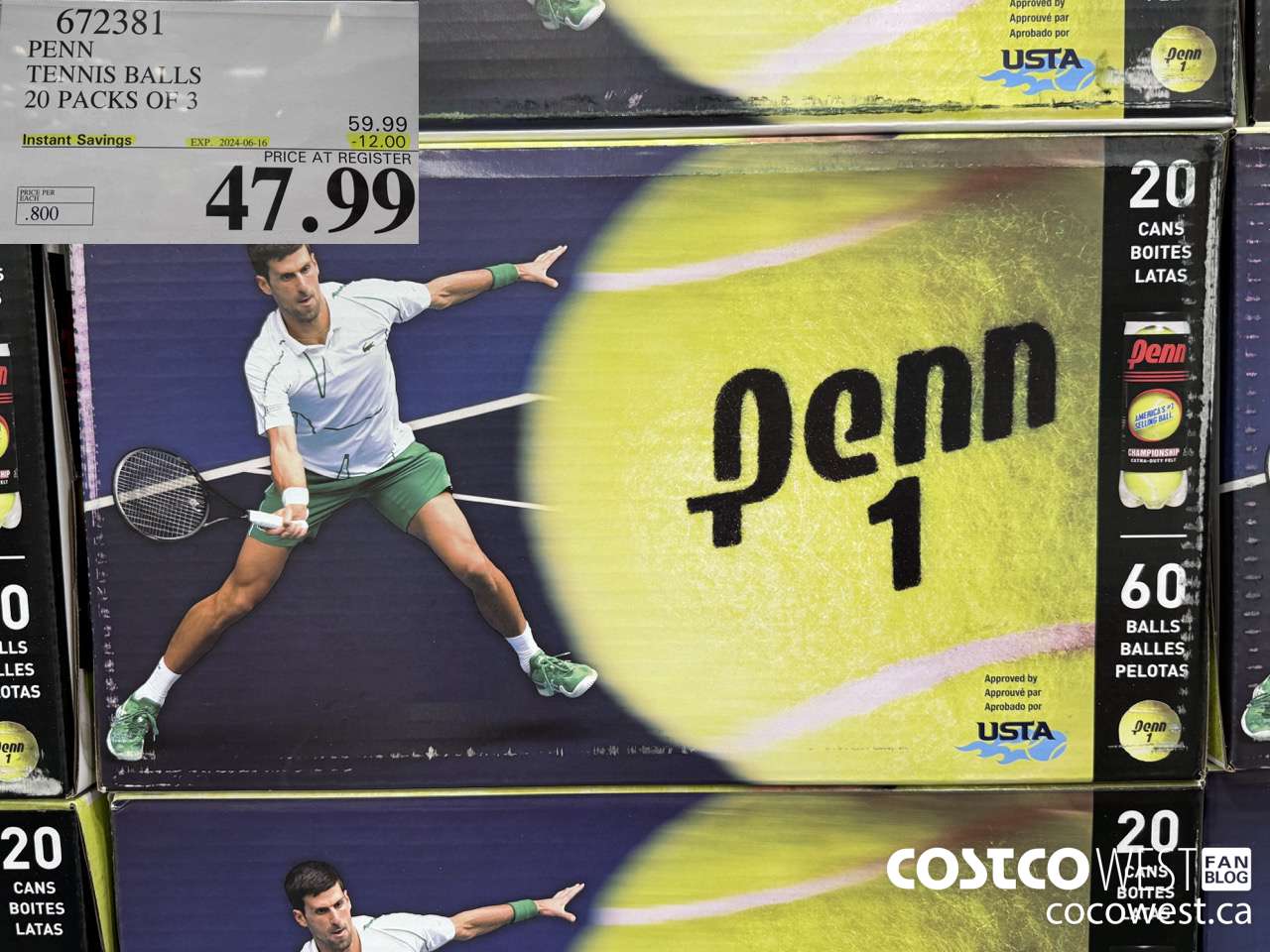 672381 PENN TENNIS BALLS 20 PACKS OF 3 ($12.00 INSTANT SAVINGS EXPIRES ON 2024-06-16) $47.99
