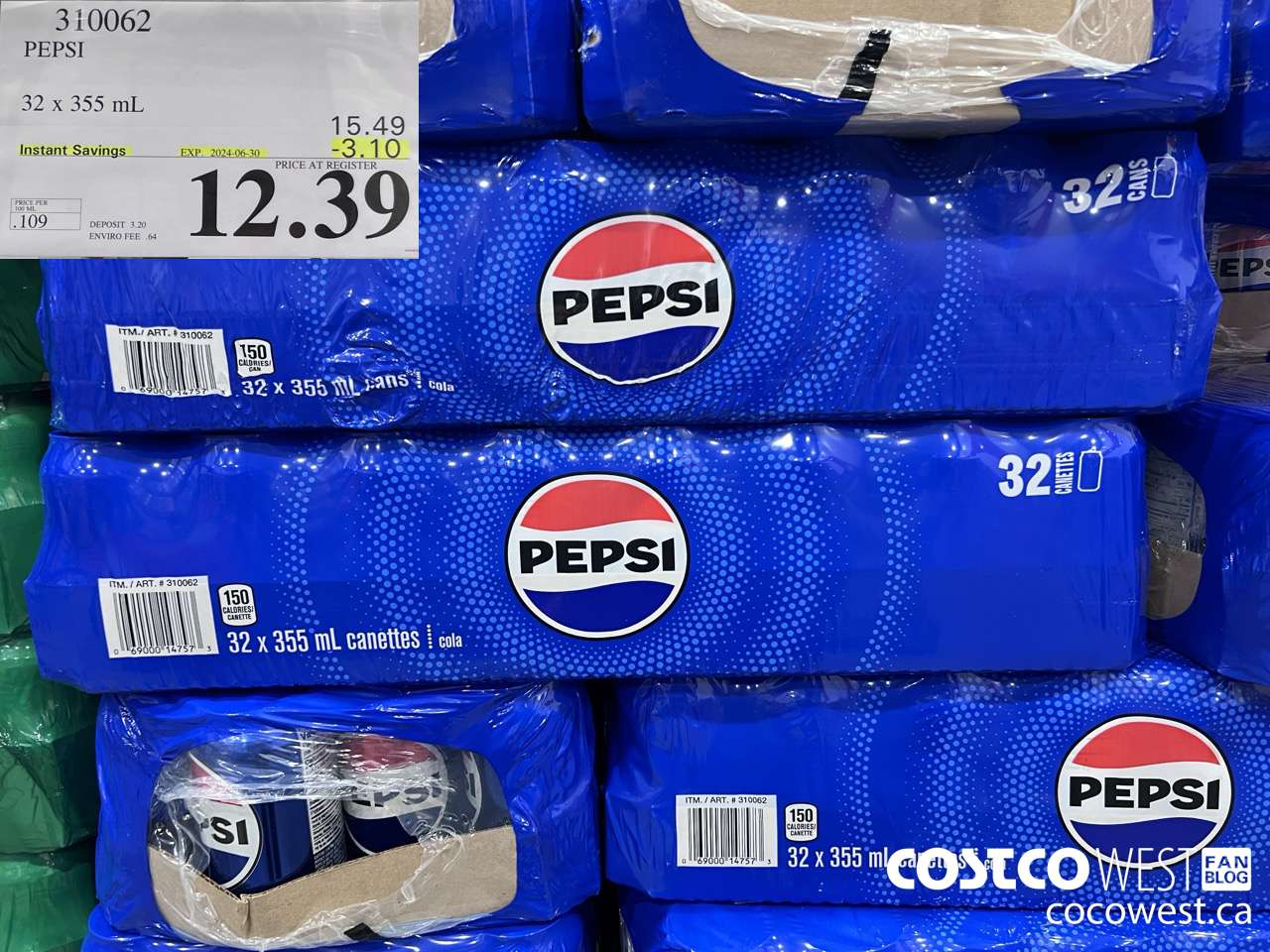 310062 PEPSI 32 X 355 ML ($3.10 INSTANT SAVINGS EXPIRES ON 2024-06-30) $12.39