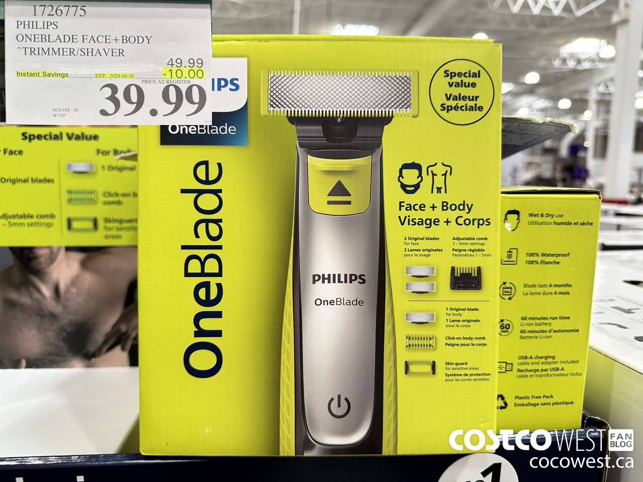 1726775 PHILIPS ONEBLADE FACE + BODY TRIMMER/SHAVER ($10.00 INSTANT SAVINGS EXPIRES ON 2024-06-30) $39.99