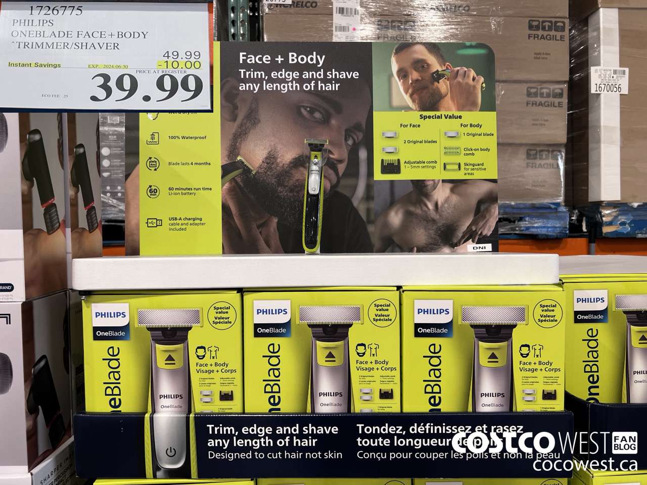 1726775 PHILIPS ONEBLADE FACE + BODY TRIMMER/SHAVER ($10.00 INSTANT SAVINGS EXPIRES ON 2024-06-30) $39.99