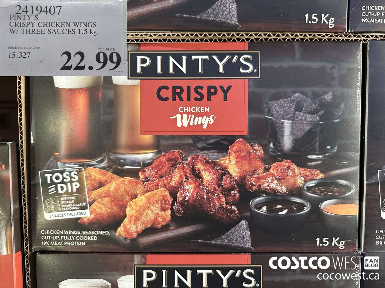 2419407 PINTY'S CRISPY CHICKEN WINGS W/ THREE SAUCES 1.5KG $22.99
