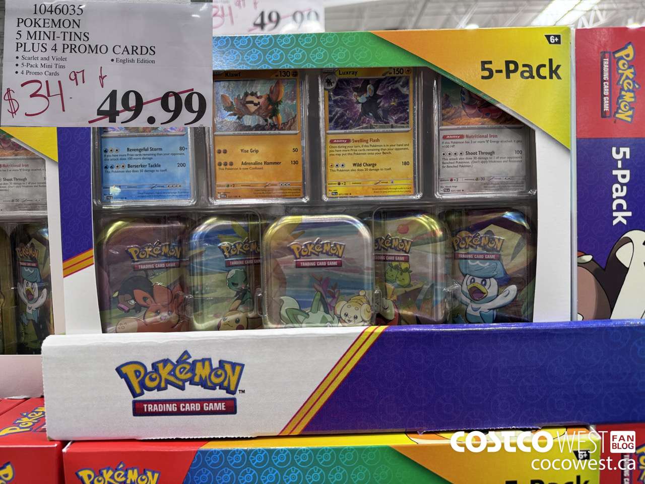 1046035 POKEMON 5 MINI-TINS PLUS 4 PROMO CARDS  $34.97