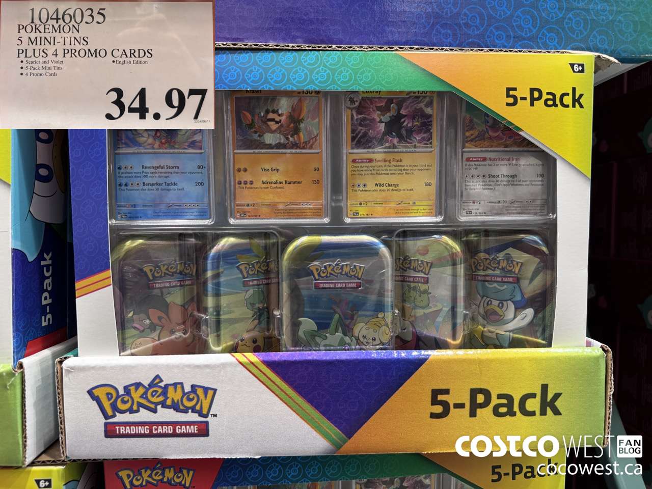 1046035 POKEMON 5 MINI-TINS PLUS 4 PROMO CARDS  $34.97