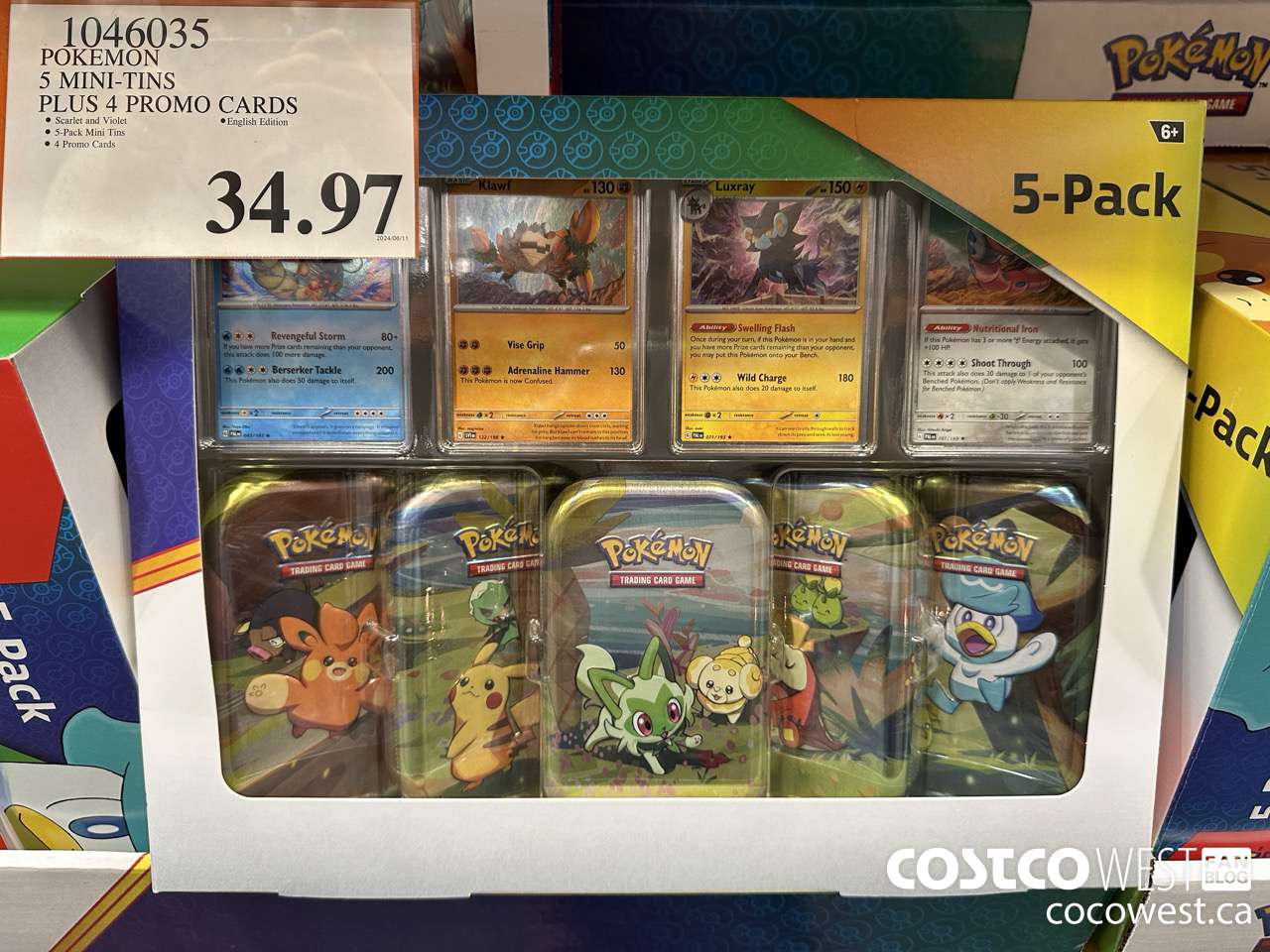 1046035 POKEMON 5 MINI-TINS PLUS 4 PROMO CARDS  $34.97
