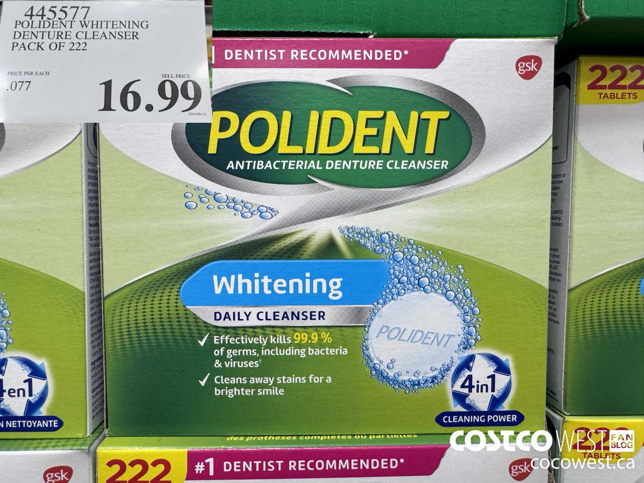 445577 POLIDENT WHITENING DENTURE CLEANSER PACK OF 222 $16.99