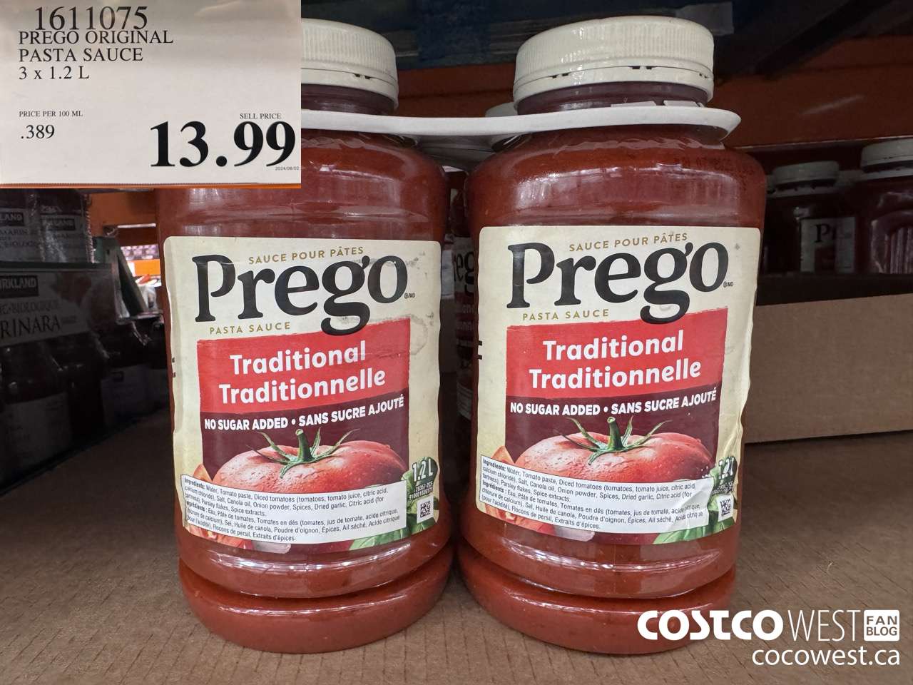 1611075 PREGO ORIGINAL PASTA SAUCE 3 X 1.2 L $13.99