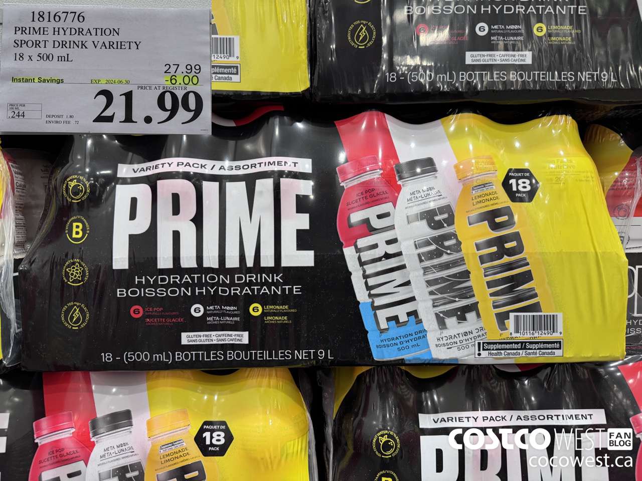 1816776 PRIME HYDRATION SPORT DRINK VARIETY 18 X 500ML ($6.00 INSTANT SAVINGS EXPIRES ON 2024-06-30) $21.99