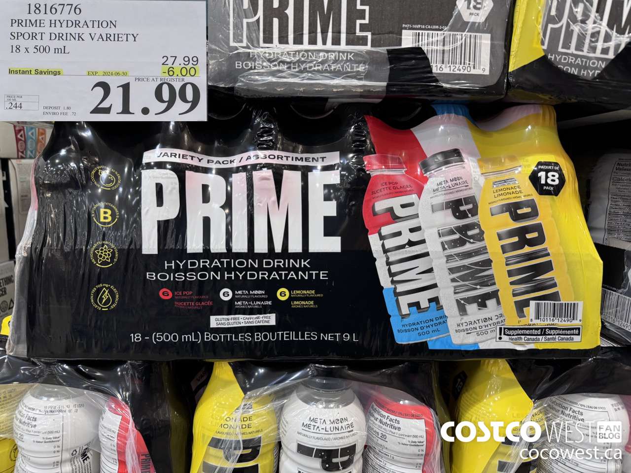 1816776 PRIME HYDRATION SPORT DRINK VARIETY 18 X 500ML ($6.00 INSTANT SAVINGS EXPIRES ON 2024-06-30) $21.99