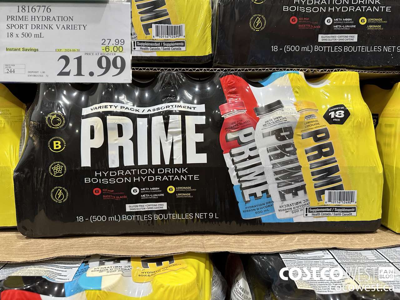 1816776 PRIME HYDRATION SPORT DRINK VARIETY 18 X 500ML ($6.00 INSTANT SAVINGS EXPIRES ON 2024-06-30) $21.99
