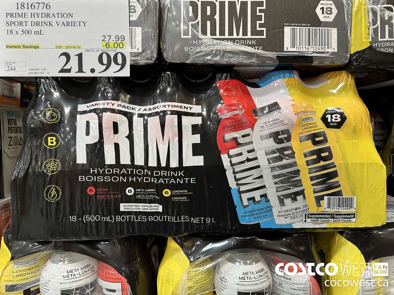 1816776 PRIME HYDRATION SPORT DRINK VARIETY 18 X 500ML ($6.00 INSTANT SAVINGS EXPIRES ON 2024-06-30) $21.99