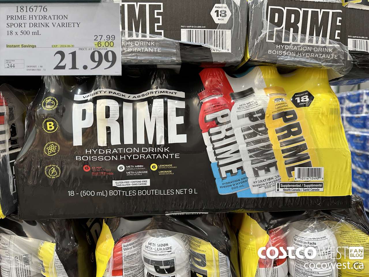 1816776 PRIME HYDRATION SPORT DRINK VARIETY 18 X 500ML ($6.00 INSTANT SAVINGS EXPIRES ON 2024-06-30) $21.99