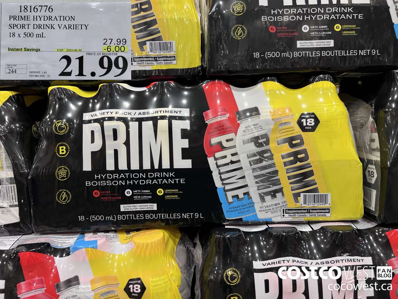 1816776 PRIME HYDRATION SPORT DRINK VARIETY 18 X 500ML ($6.00 INSTANT SAVINGS EXPIRES ON 2024-06-30) $21.99
