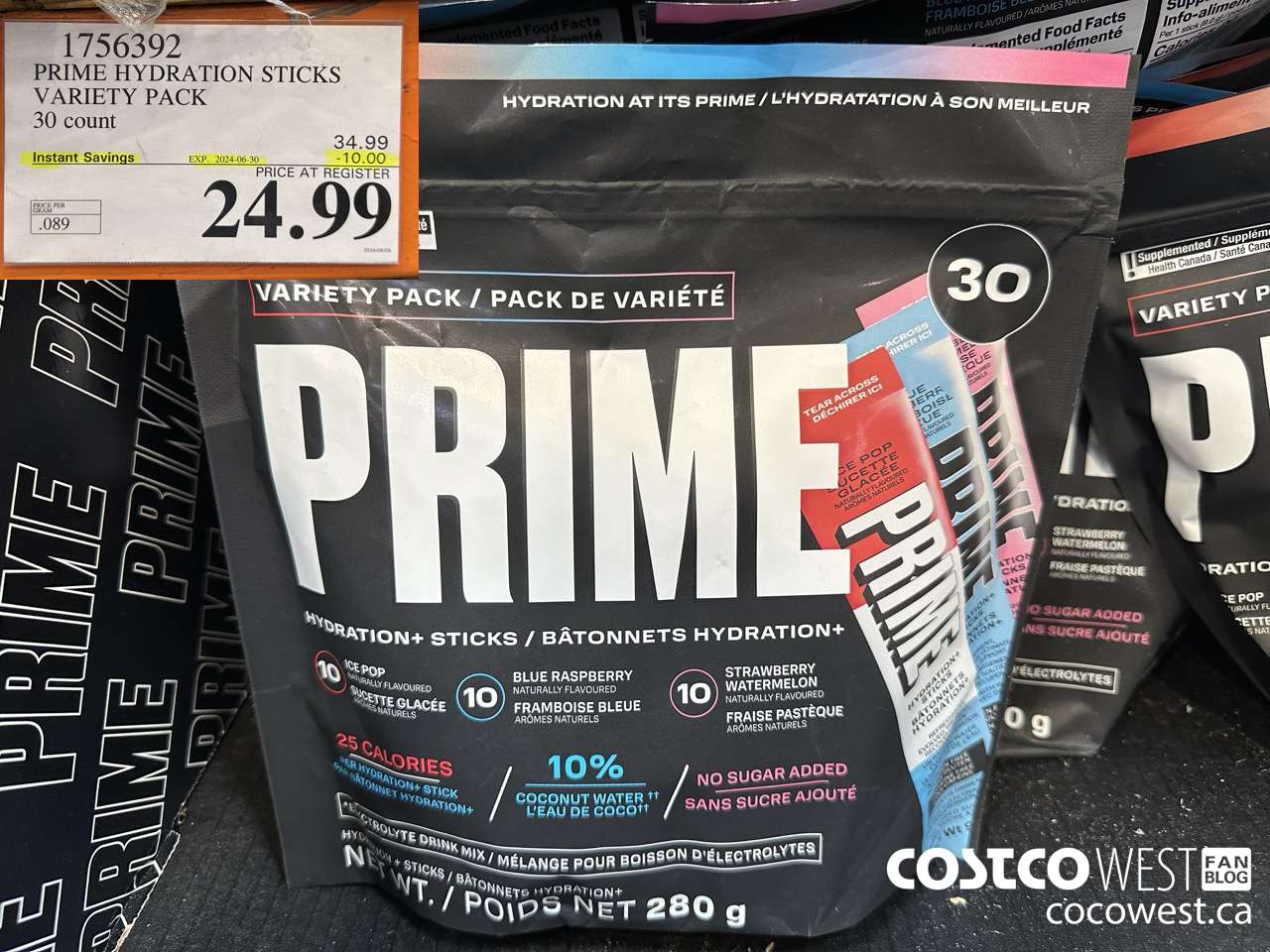 1756392 PRIME HYDRATION STICKS VARIETY PACK 30 COUNT ($10.00 INSTANT SAVINGS EXPIRES ON 2024-06-30) $24.99
