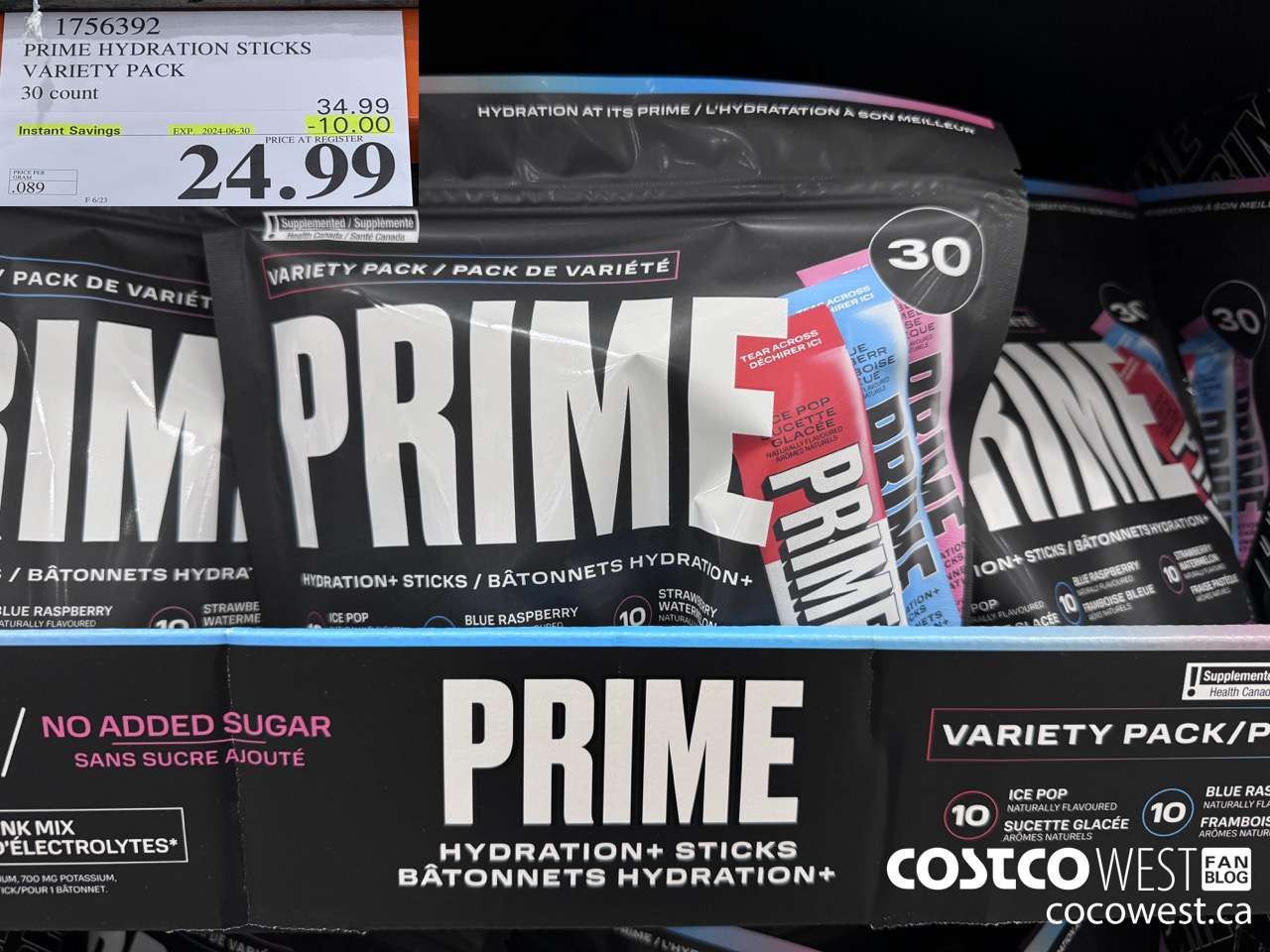 1756392 PRIME HYDRATION STICKS VARIETY PACK 30 COUNT ($10.00 INSTANT SAVINGS EXPIRES ON 2024-06-30) $24.99