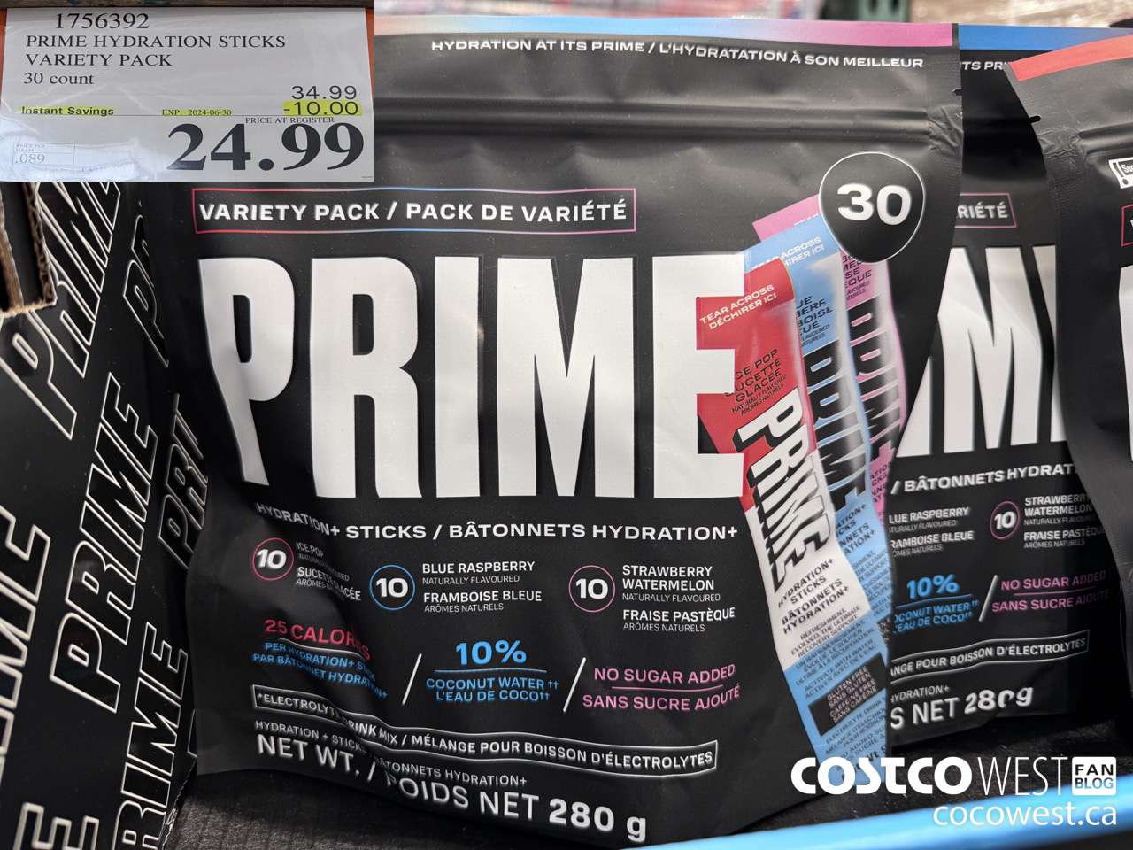 1756392 PRIME HYDRATION STICKS VARIETY PACK 30 COUNT ($10.00 INSTANT SAVINGS EXPIRES ON 2024-06-30) $24.99