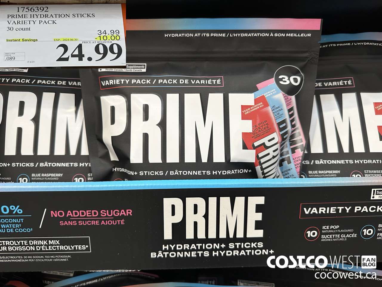 1756392 PRIME HYDRATION STICKS VARIETY PACK 30 COUNT ($10.00 INSTANT SAVINGS EXPIRES ON 2024-06-30) $24.99