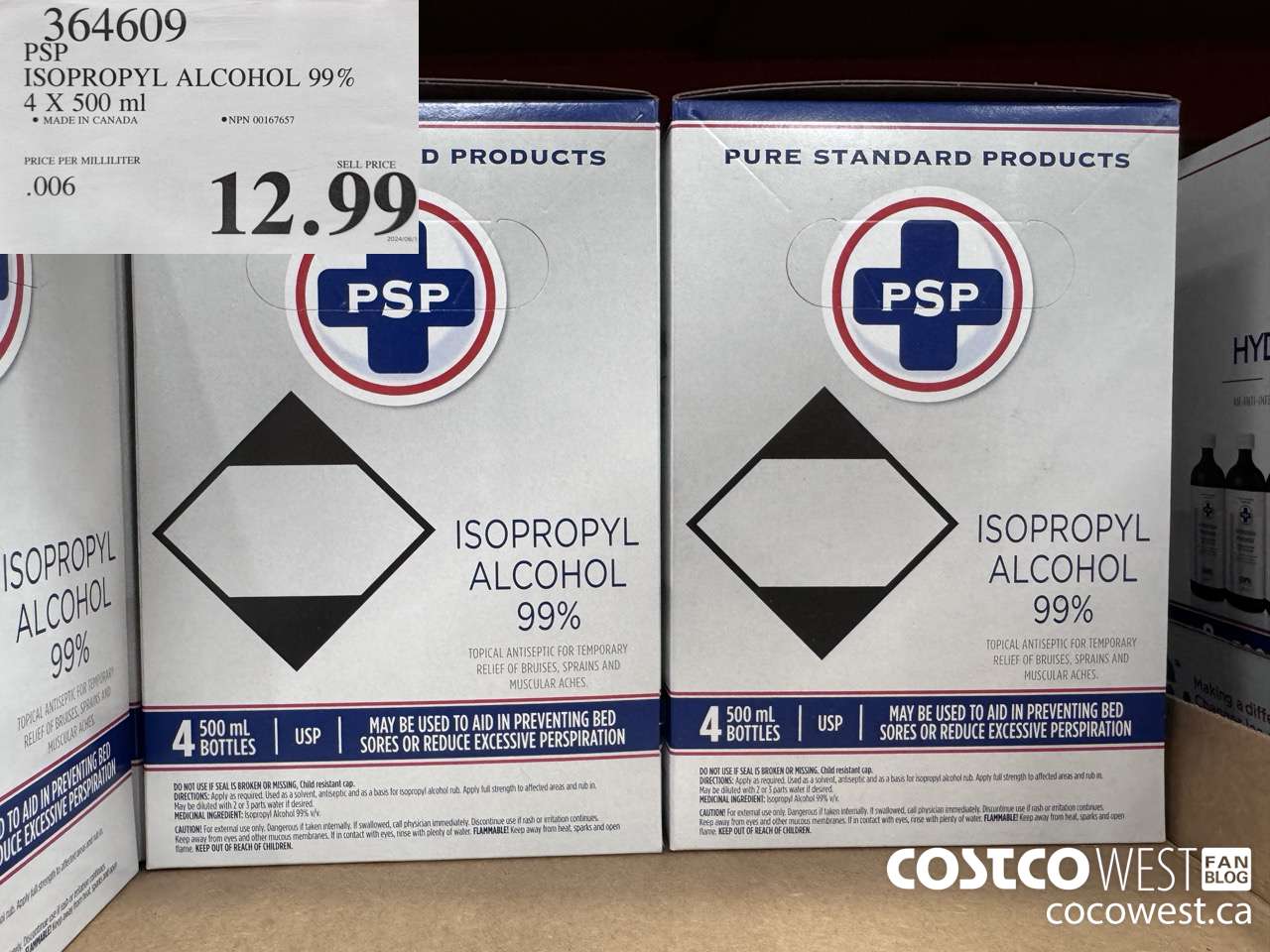 364609 PSP ISOPROPYL ALCOHOL 99% 4 X 500 ml $12.99