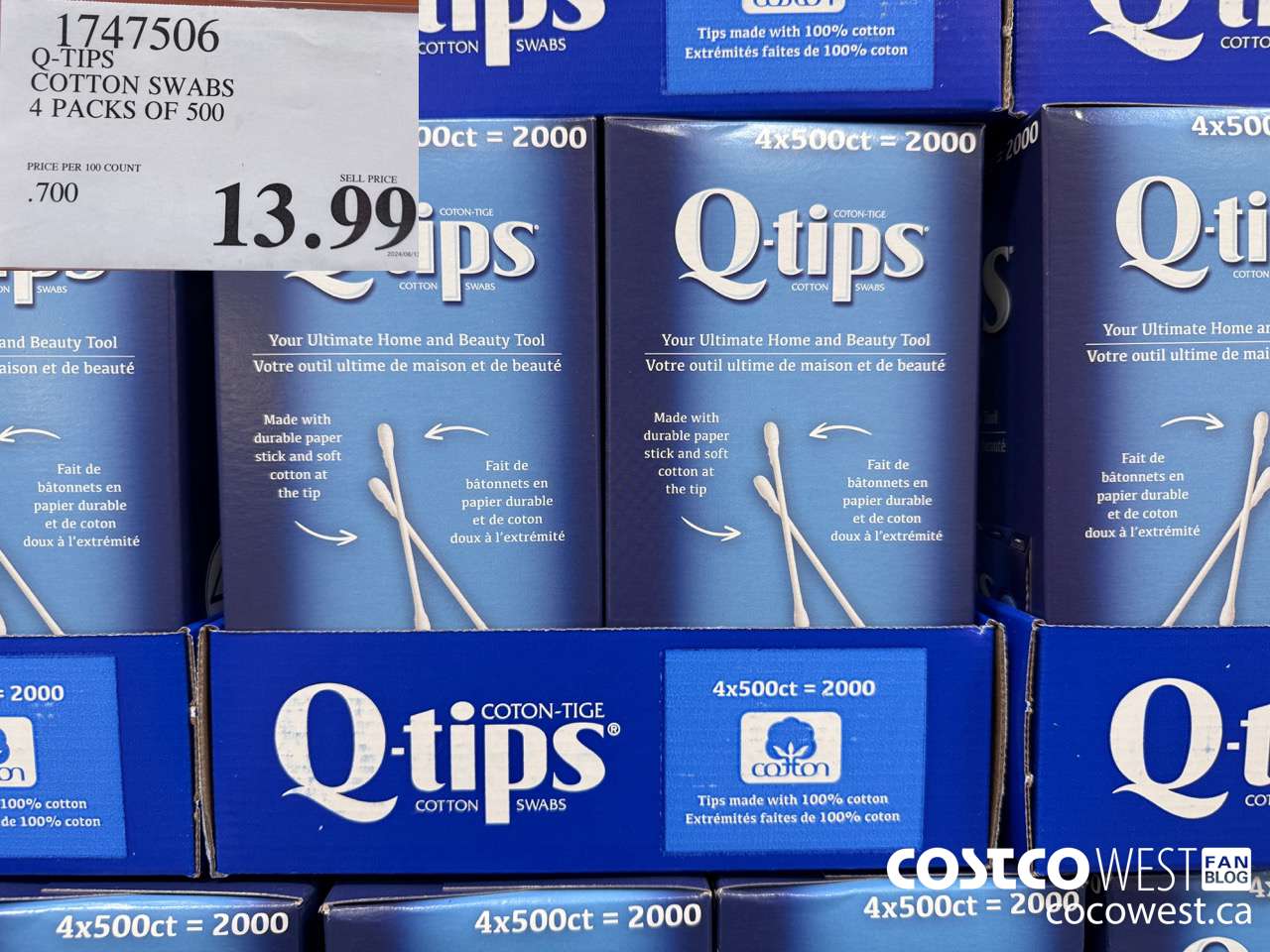 1747506 Q-TIPS COTTON SWABS 4 PACKS OF 500 $13.99