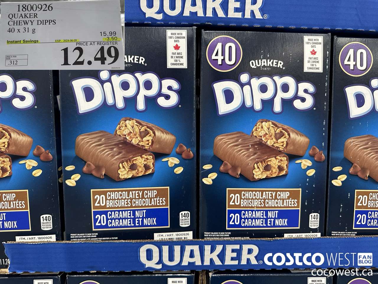 1800926 QUAKER CHEWY DIPPS 40 X 31 G ($3.50 INSTANT SAVINGS EXPIRES ON 2024-06-09) $12.49