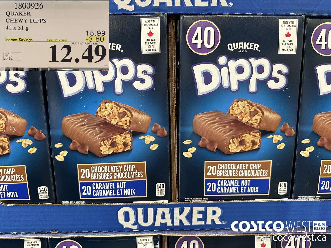 1800926 QUAKER CHEWY DIPPS 40 X 31 G ($3.50 INSTANT SAVINGS EXPIRES ON 2024-06-09) $12.49