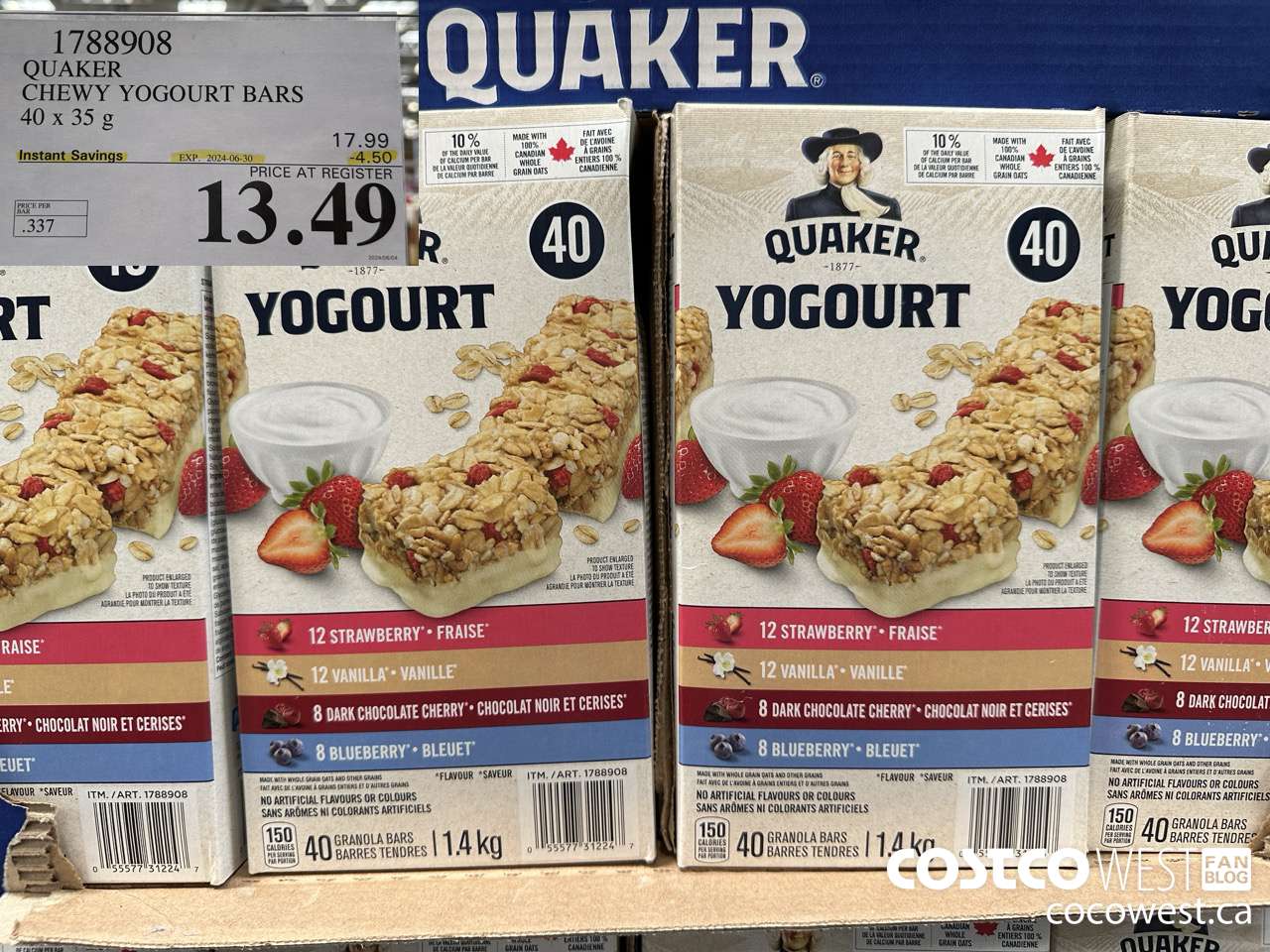 1788908 QUAKER CHEWY YOGOURT BARS 40 X 35 G ($4.50 INSTANT SAVINGS EXPIRES ON 2024-06-30) $13.49