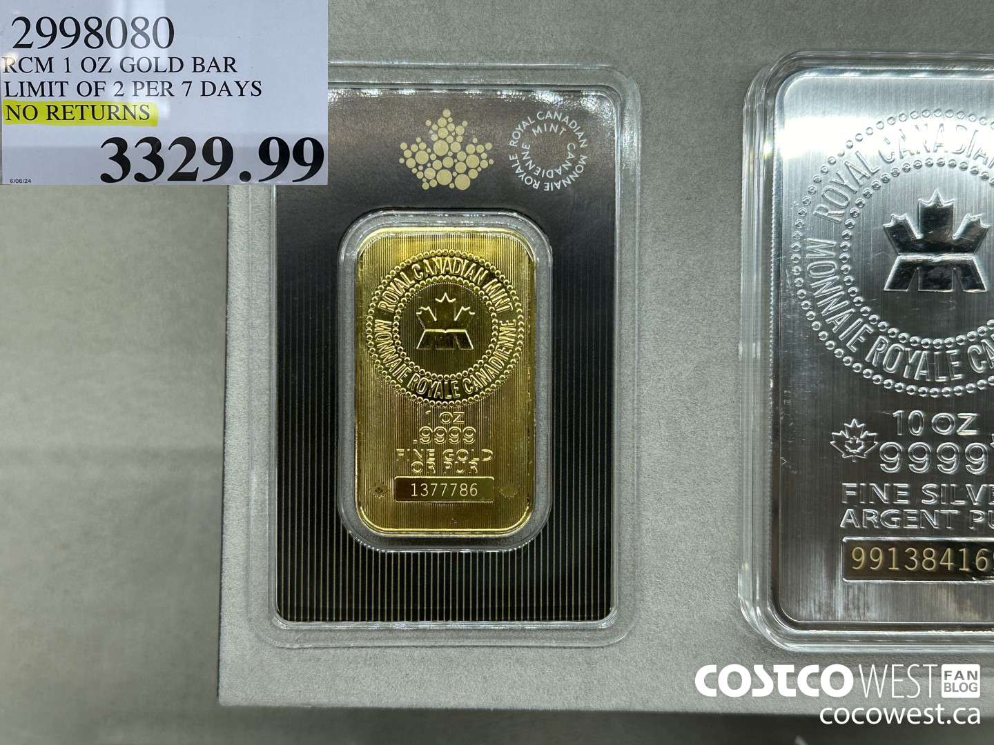 2998080 RCM 1 OZ GOLD BAR LIMIT OF 2 PER 7 DAYS NO RETURNS $3329.99