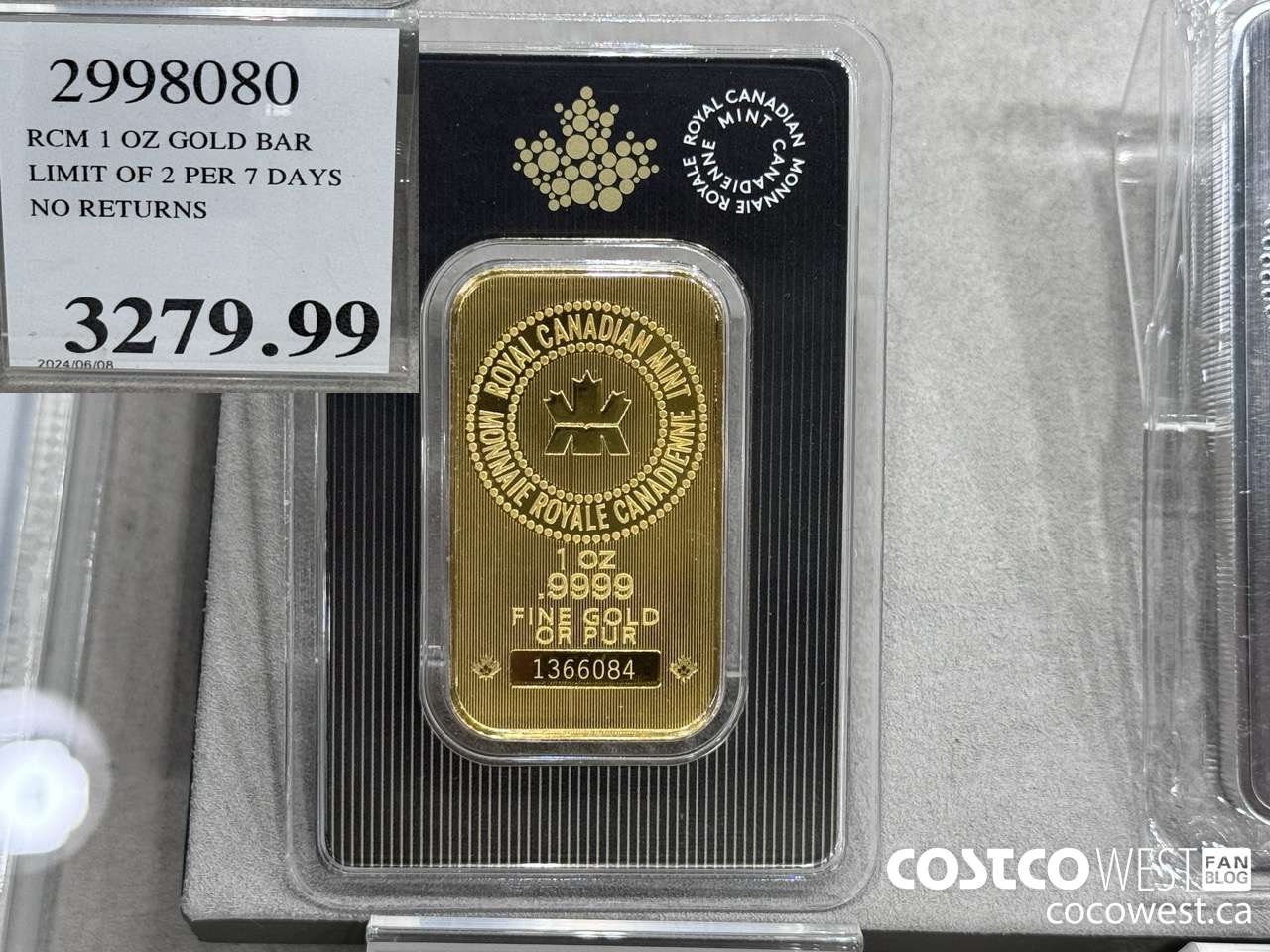 2998080 RCM 1 OZ GOLD BAR LIMIT OF 2 PER 7 DAYS NO RETURNS $3379.99