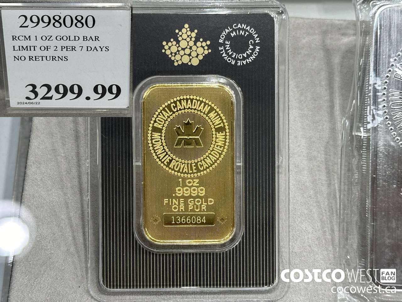 2998080 RCM 1 OZ GOLD BAR LIMIT OF 2 PER 7 DAYS NO RETURNS $3299.99