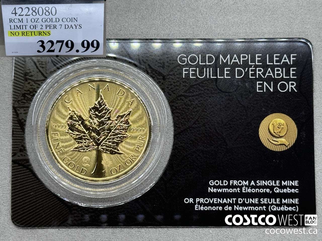 422080 RCM 1 OZ GOLD COIN LIMIT OF 2 PER 7 DAYS NO RETURNS $3279.99
